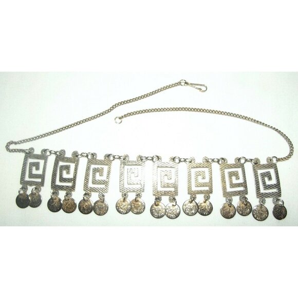 Necklace Vintage Textured Gold Tone Coin Choke rdangle Egypt belly dancer gypsy - Picture 4 of 10